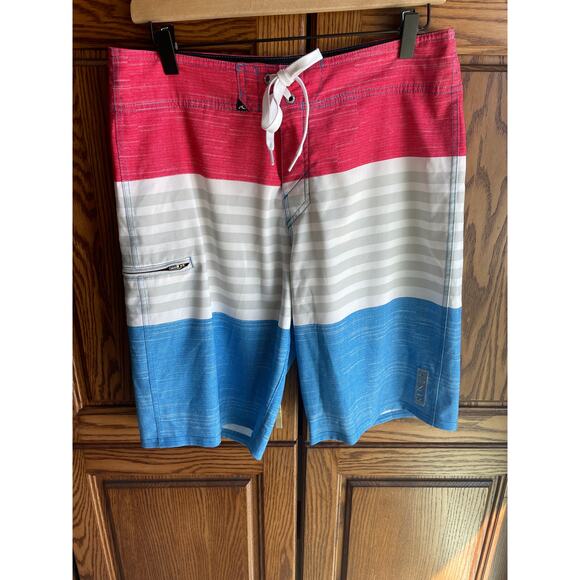 Rusty Red White & Blue Striped Board Shorts - Size 31 - Picture 3 of 9